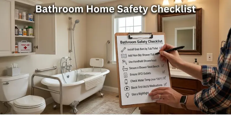 Bathroom home safety checklist for preventing slips, falls, and other hazards