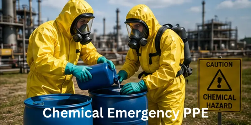 Worker wearing chemical protective equipment