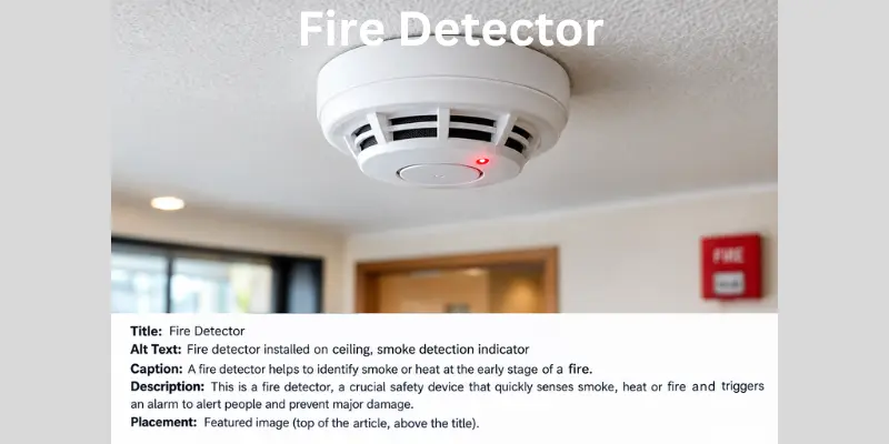 Fire detector installed on ceiling with smoke detection indicator