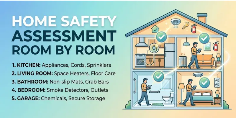 Home safety assessment conducted room by room