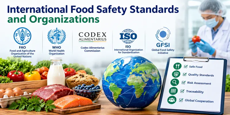 International food safety standards and organizations promoting food hygiene, quality, and global food safety.