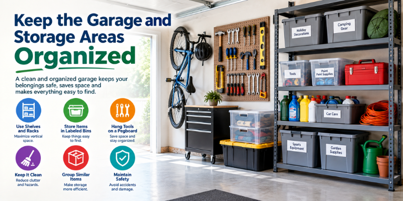 Organized garage and storage areas for improved home safety