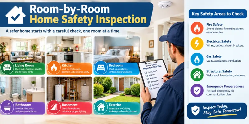 Room-by-room home safety inspection covering common household hazards
